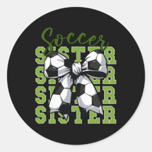 Youth Girl Soccer Sister Coquette Bow Soccer Cute Classic Round Sticker