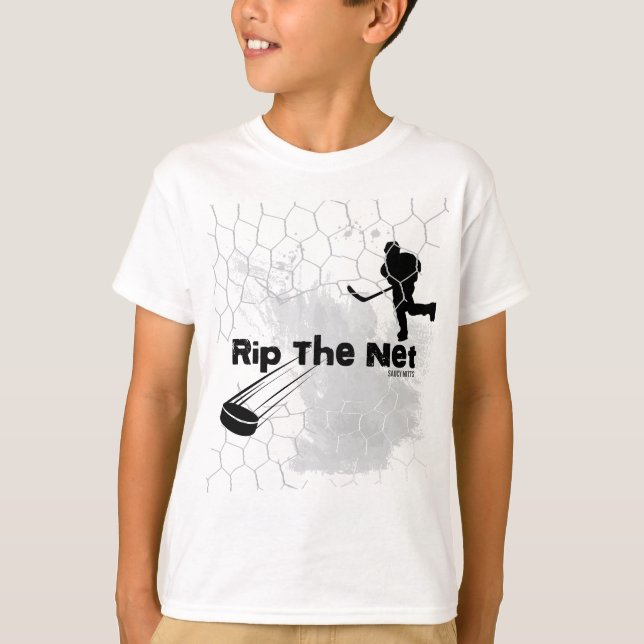 Youth Hockey Rip the Net Hockey Player New T-Shirt (Front)