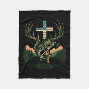 Youth hunting faith fishing cross camo christian fleece blanket