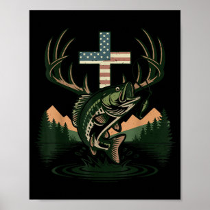 Youth hunting faith fishing cross camo christian poster
