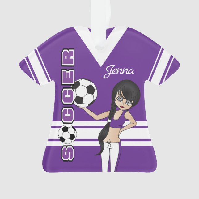 Youth Soccer Cute Girl | Purple Ornament (Front)