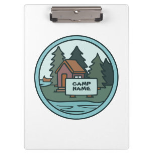 Youth summer camp island cabin w/custom sign clipboard