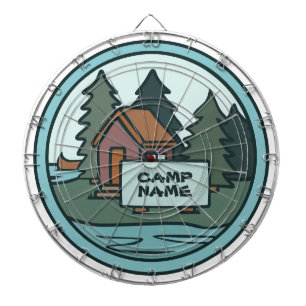 Youth summer camp island cabin w/custom sign dartboard