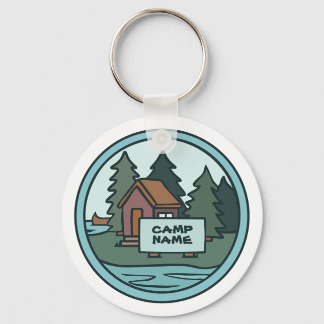 Youth summer camp island cabin w/custom sign key ring (Front)