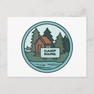 Youth summer camp island cabin w/custom sign postcard