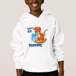 Youth White Surfing Dinosaur Hoodie Size M
