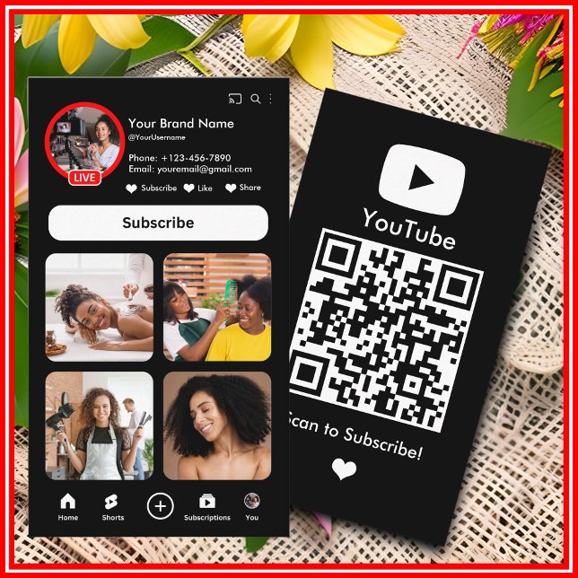 YouTube Black Influencer Vlogger Creator QR Code Business Card (Creator Uploaded)