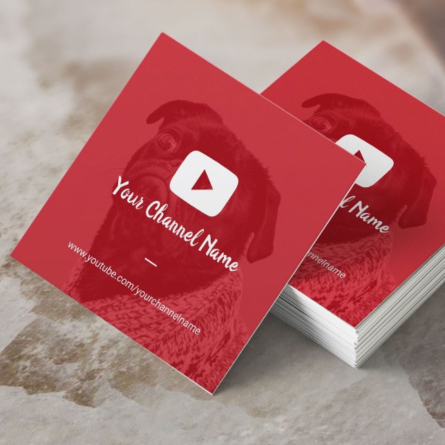 Youtube Channel Custom Red Photo Youtuber  Square Business Card (Creator Uploaded)