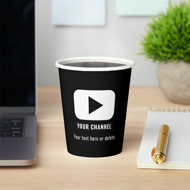 Youtube Channel Name Custom Black Paper Cups (Insitu)