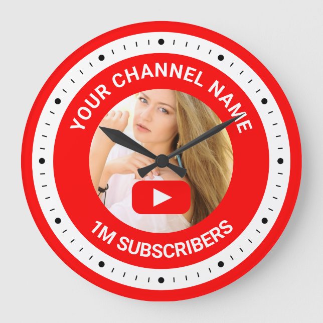 Youtube Channel Personalised Photo Youtuber Gift Large Clock (Front)