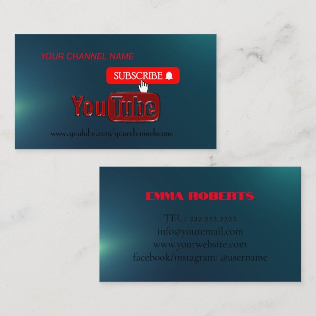 Youtube Channel , Youtuber  Business Card (Front/Back)