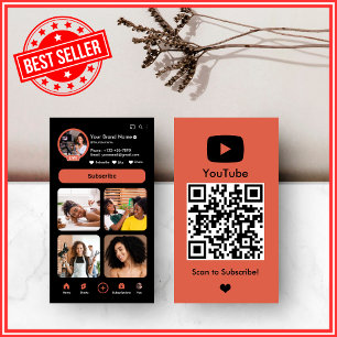 YouTube Coral Influencer Vlogger Creator QR Code Business Card