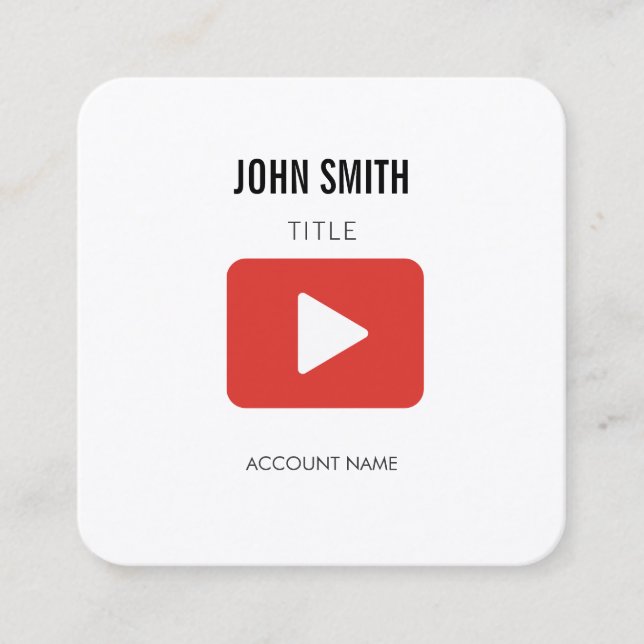 Youtube Icon Logo Video Editor PROFILE Promotional Square Business Card (Front)