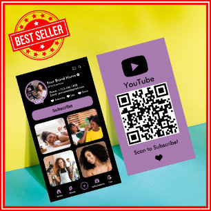 YouTube Lilac Influencer Vlogger Creator QR Code Business Card