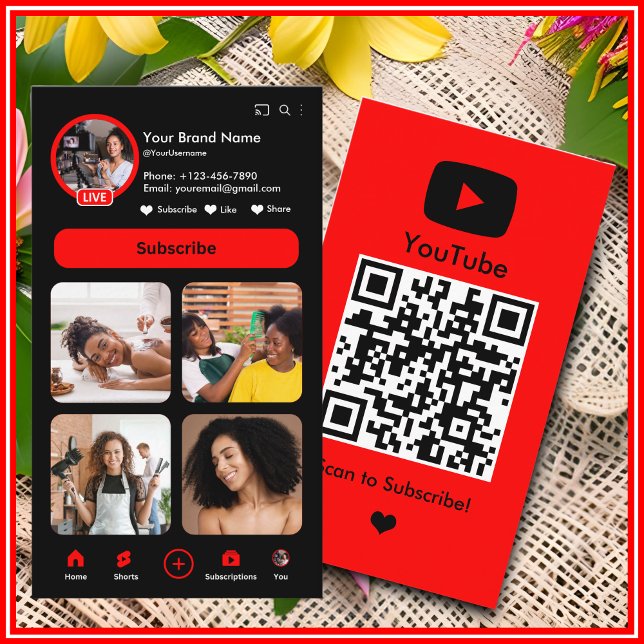 YouTube Red Influencer Vlogger Creator QR Code Business Card (Creator Uploaded)
