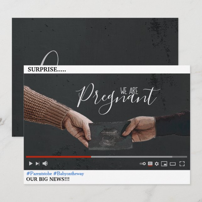 YouTube theme pregnancy announcement card (Front/Back)