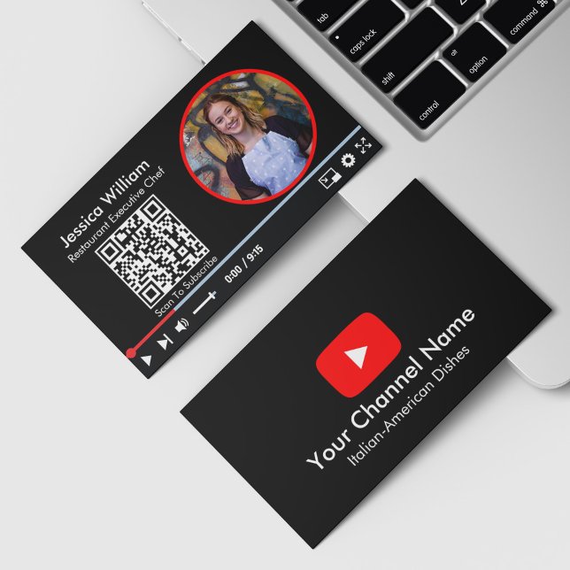 Youtube Vlogger Channel With QR Code Black Business Card (Creator Uploaded)