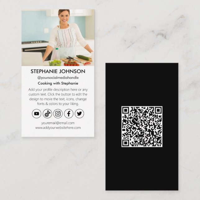 Youtuber Tiktok Cooking Channel Social Media Icons Business Card (Front/Back)