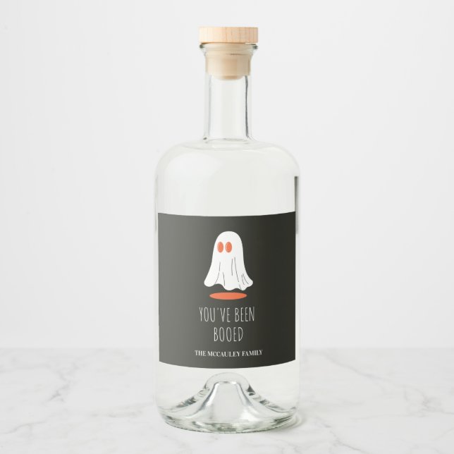 You've Been Boo’d Halloween Family Gift Ghost Wine Liquor Bottle Label (Front)