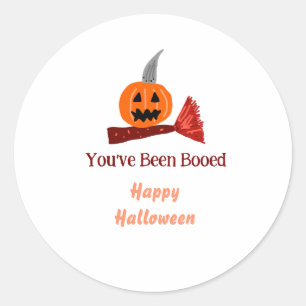 You've been Booed happy Halloween pumpink broom sc Classic Round Sticker