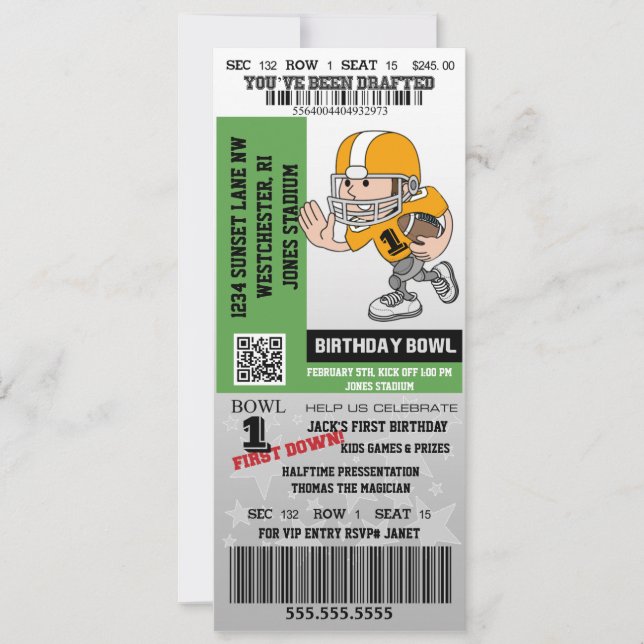 You've Been Drafted Football Baby First Birthday Invitation (Front)