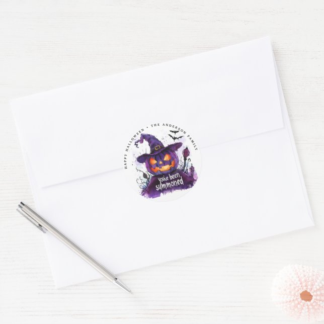 You've Been Summoned Purple Pumpkin Witch Classic Round Sticker (Envelope)
