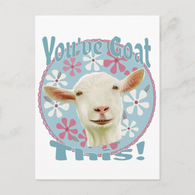 You've Goat This! Encouraging Goat Pink and Blue Postcard (Front)