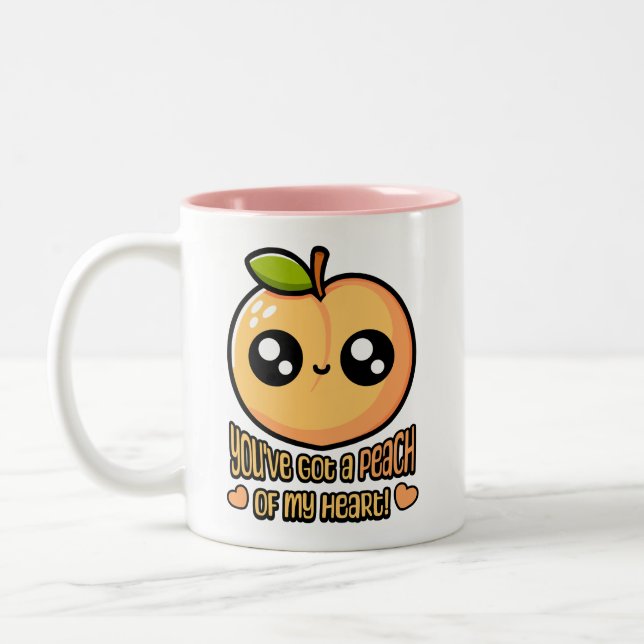 You've Got A Peach Of My Heart! Cute Peach Pun Two-Tone Coffee Mug (Left)
