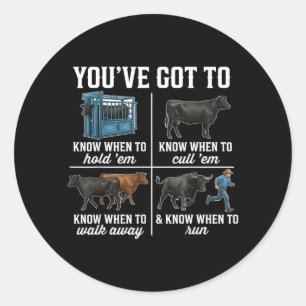 Youve Got to Know When to Holdem Retro Funny Cow Classic Round Sticker
