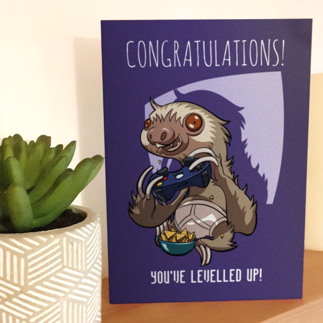 You've Levelled Up Gamer Sloth In Pants Cartoon Card (Creator Uploaded)