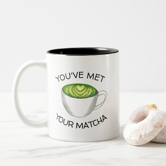 You've Met Your Match Matcha Green Tea Latte Love Two-Tone Coffee Mug (With Donut)
