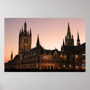 Ypres Cloth Hall, Belgium by Night Poster