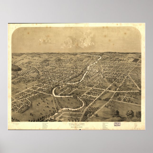 Ypsilanti Michigan 1868 Antique Panoramic Map Poster (Front)