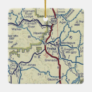 Yreka CA Vintage Map Ceramic Ornament