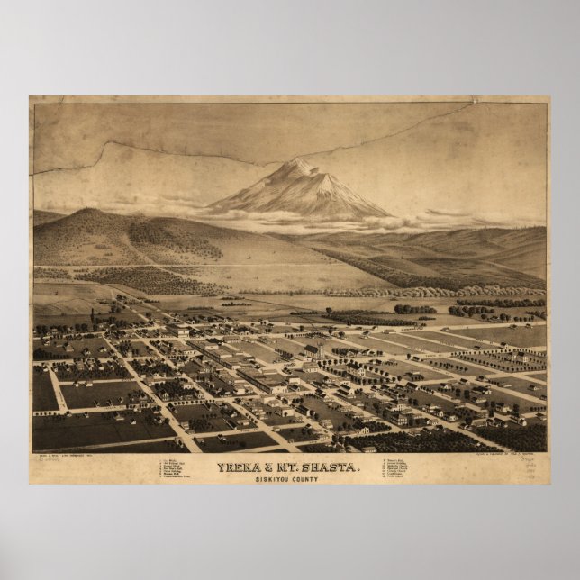 Yreka California 1884 Antique Panoramic Map Poster (Front)
