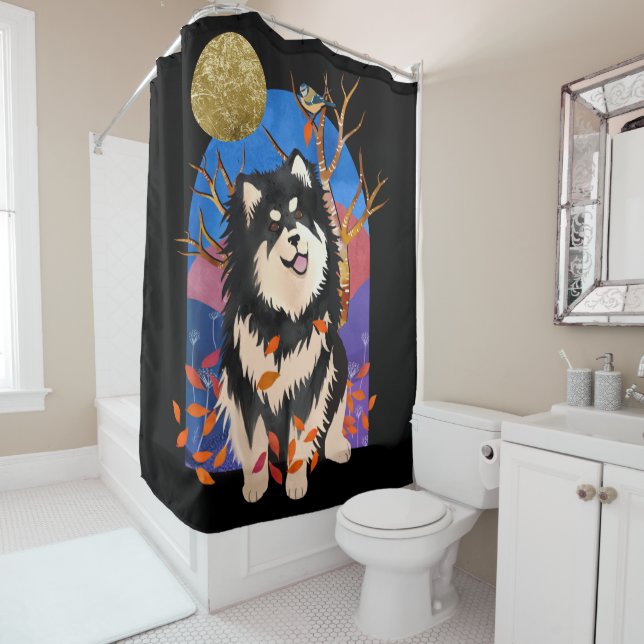 YRSE  IN AUTUMN - Finnish Lapphund shower curtain (In Situ)