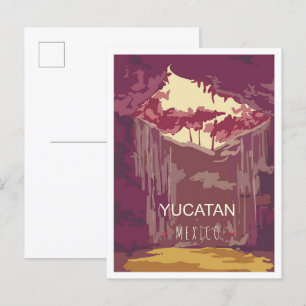 Yucatan Mexico Art Vintage Travel Illustration Postcard