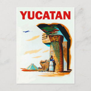 Yucatan, pyramid and ancient building, vintage postcard