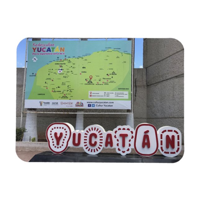 Yucatan Sign and Map, Mexico Photo Magnet (Horizontal)
