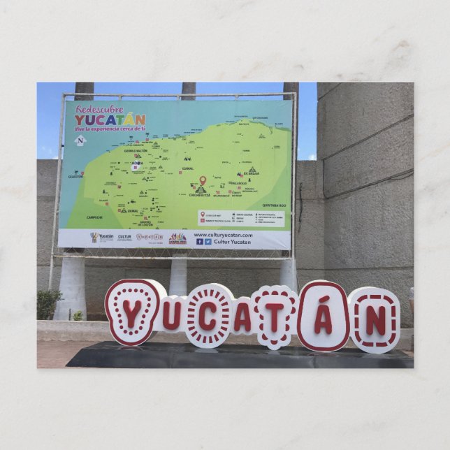 Yucatan Sign and Map, Mexico Postcard (Front)