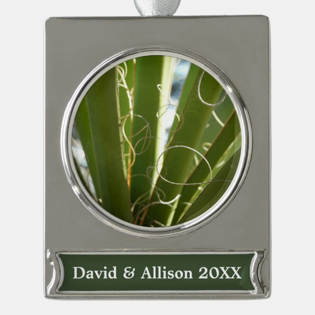 Yucca Leaves Green Nature Photography Silver Plated Banner Ornament (Front)