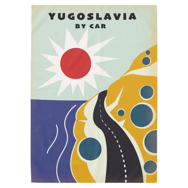 Yugoslavia By Car vintage travel poster Tablecloth (Front)