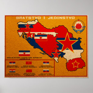 Yugoslavia Flag Map Poster