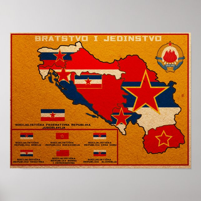 Yugoslavia Flag Map Poster (Front)