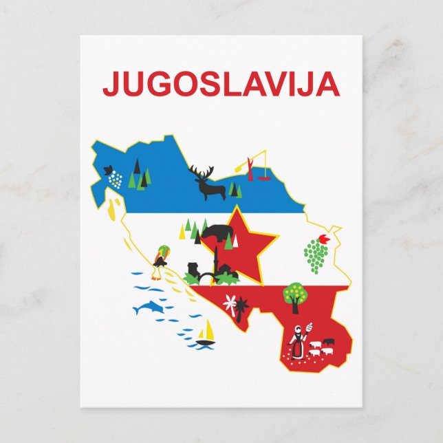 Yugoslavia, tourist map, vintage travel postcard (Front)