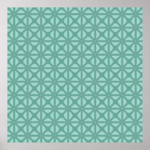 Yukka Green And Hint Of Pink Lattice Tile Pattern Poster