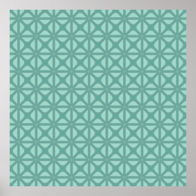 Yukka Green And Hint Of Pink Lattice Tile Pattern Poster (Front)