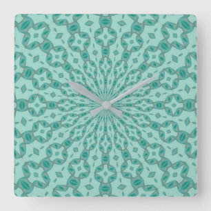 Yukka Green and Pink Hint Kaleidoscope Square Wall Clock