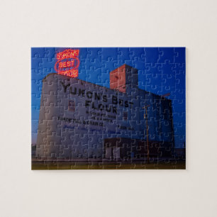 Yukon' Best Flour Mill Neon Sign At Dusk Jigsaw Puzzle