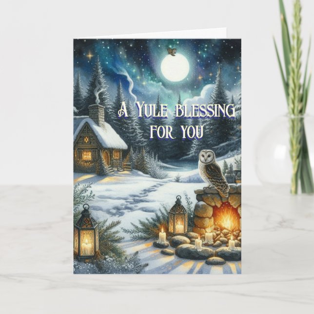 Yule Blessings Under the Solstice Moon Holiday Card (Front)